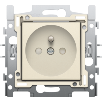 Niko stopcontact met penaarde  en beschermingsafsluiters - inbouwdiepte 28,5 mm - met schroefklemmen en afwerkingsset cream (100-66600)