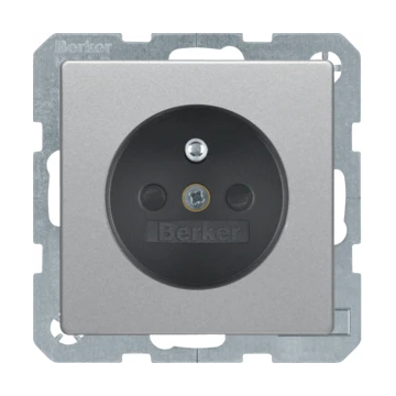 Hager Berker Q.1/Q.3/Q.7 wandcontactdoos inbouw met penaarde, kinderbeveiliging en steekklem 1-voudig - aluminium (6768766084)