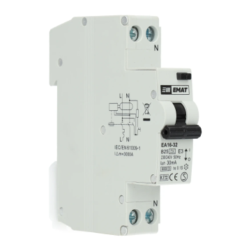 EMAT differentieelautomaat 1-polig+nul 25A B-curve 30mA (85006008)