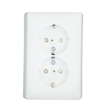 Gira stopcontact met randaarde, shutter en vaste centraalplaat 2-voudig - systeem 55 zuiver wit mat (078327)