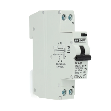 EMAT differentieelautomaat 1-polig+nul 16A B-curve 300mA (85006016)