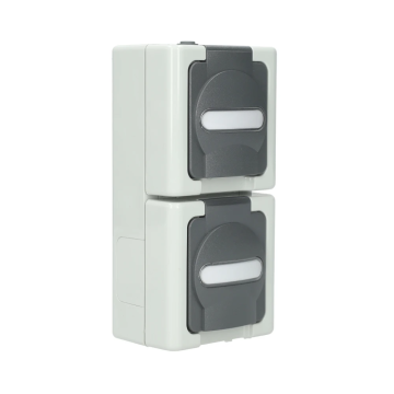 Kopp Kopp blue electric stopcontact IP44 verticaal met deksel en randaarde 2-voudig opbouw grijs (131456008)