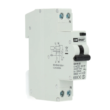 EMAT differentieelautomaat 1-polig+nul 16A C-curve 100mA (85006013)