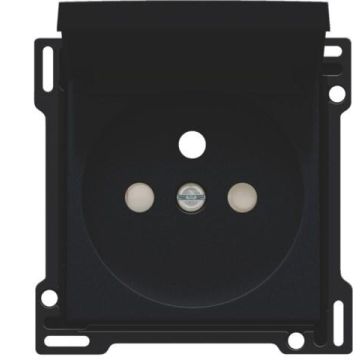 Niko centraalplaat voor stopcontact met klapdeksel, penaarde en kinderveiligheid inbouwdiepte 28,5mm - Intense Matt Black (161-66603)