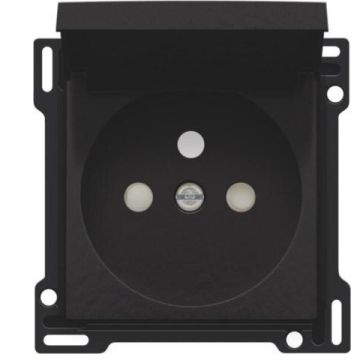 Niko centraalplaat voor stopcontact met klapdeksel, penaarde en kinderveiligheid inbouwdiepte 28,5mm - Pure Bakelite Piano Black (200-66603)