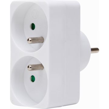 Kopp adapter verloopstekker domino 2-voudig met penaarde kinderbeveiliging - wit (705102001)