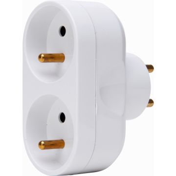 Kopp adapter verloopstekker domino ovaal 2-voudig met penaarde kinderbeveiliging - wit (705113009)