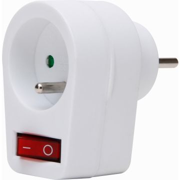 Kopp adapter verloopstekker domino met schakelaar 1-voudig met penaarde kinderbeveiliging - wit (705202002)