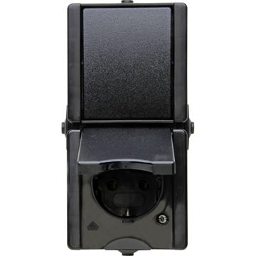 Kopp combinatie 1-voudig met randaarde met wisselschakelaar IP44 verticaal - ProAQA zwart (139305007)
