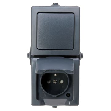 Kopp opbouw combinatie wisselschakelaar en stopcontact met penaarde IP44 verticaal - Nautic antraciet (136815006)