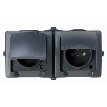 Kopp opbouw stopcontact horizontaal 2-voudig met penaarde IP44 - Nautic antraciet (137115006)