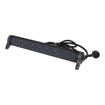 Legrand draaibare stekkerdoos 6-voudig met penaarde 1,5 meter - overspanningsbeveiliging - zwart (49426)