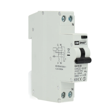 EMAT differentieelautomaat 1-polig+nul 25A C-curve 100mA (85006049)