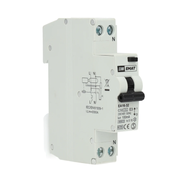 EMAT differentieelautomaat 1-polig+nul 32A C-curve 100mA (85006051)