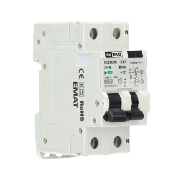 EMAT differentieelautomaat 1-polig+nul 32A B-kar 30mA 2 modules (85006032)
