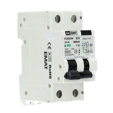 EMAT differentieelautomaat 1-polig+nul 10A B-kar 300mA 2 modules (85006034)