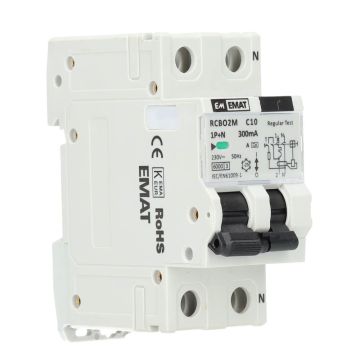 EMAT differentieelautomaat 1-polig+nul 10A C-kar 300mA 2 modules (85006035)