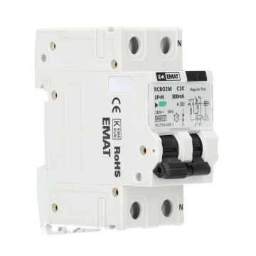 EMAT differentieelautomaat 1-polig+nul 20A C-kar 300mA 2 modules (85006039)