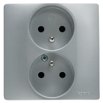 Legrand stopcontact 2-voudig met penaarde, kinderbeveiliging en spanklauwbevestiging - Niloé aluminium (6152857)