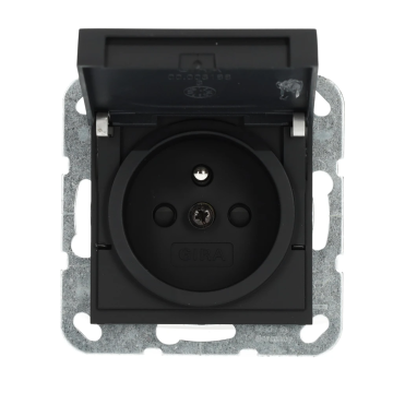 Gira stopcontact met aardingspen CEBEC en klapdeksel - systeem 55 zwart mat (4488005)