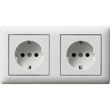 Gira stopcontact met randaarde voorbedraad 2-voudig - standaard 55 zuiver wit mat (479304)