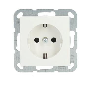 Gira stopcontact met randaarde kinderbeveiliging shutter symbool en bevestigingsklauwen 1-voudig - systeem 55 zuiver wit mat (445327)