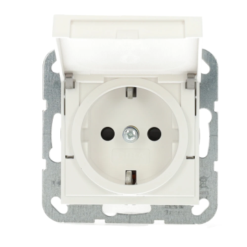 Gira stopcontact met randaarde klapdeksel shutter en symbool 1-voudig - systeem 55 zuiver wit mat (441427)