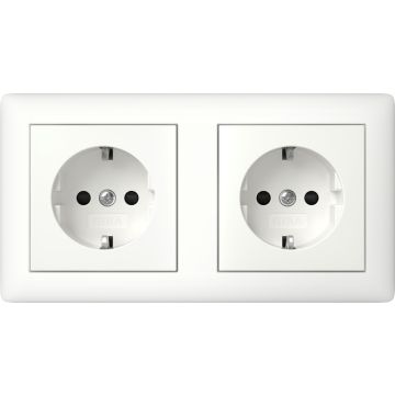Gira stopcontact 2-voudig met randaarde 16A 250V - Systeem 55 zuiver wit mat (478604)
