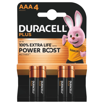 Duracell Plus alkaline batterijen 100 AAA 1,5V - verpakking 4 stuks (D141117)
