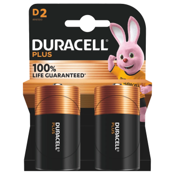 Duracell Plus alkaline batterijen 100 D 1,5V - verpakking 2 stuks (D141988)