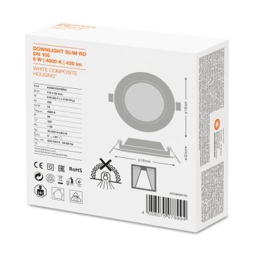 Ledvance LED downlighter 6W 430lm loep wit 4000K zaagmaat Ø105mm Ø118mm IP20 - wit (4058075078994)