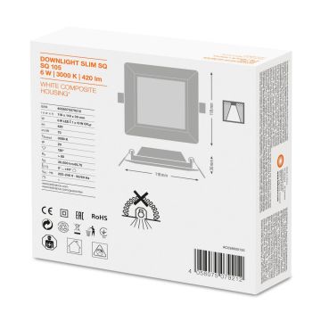 Ledvance downlighter 6W 420lm warm wit 3000K zaagmaat Ø105mm 118x118mm - wit (4058075079212)