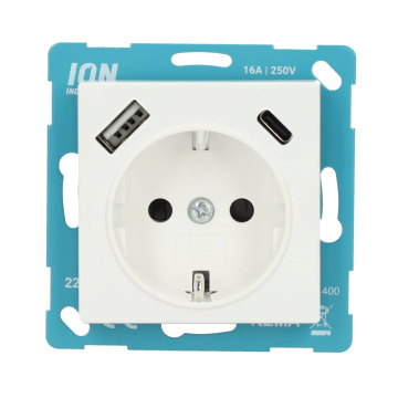 ION industries stopcontact met randaarde en USB A + USB C met kinderbeveiliging - V1/J1 alpin wit glanzend (10.300.414)