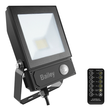 Bailey LED schijnwerper met sensor 30W met afstandsbediening 3.300lm daglicht 4000K IP65 - zwart (142974)