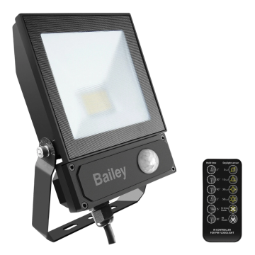 Bailey LED schijnwerper met sensor 20W met afstandsbediening 2.200lm koel wit 4000K IP65 - zwart (142971)