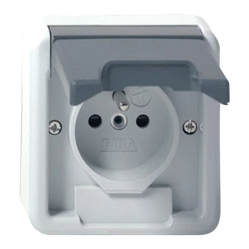 Gira stopcontact met aardingspen CEBEC klapdeksel tekstkader en bovenkap 16A 250V IP44 (048535)