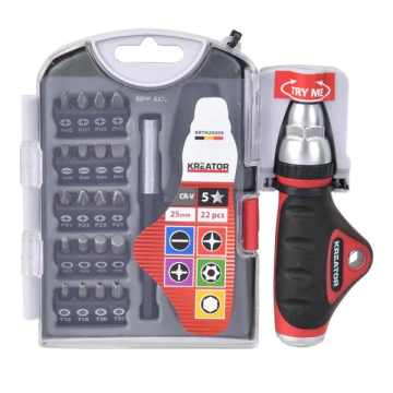 Kreator bitset met ratelschroevendraaier 22-delig (KRTH20009)