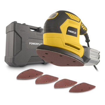 PowerPlus schuurmachine 230V 220W 140x80mm - set met 15 vellen schuurpapier (POWX04810)