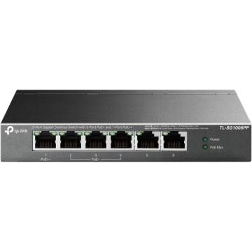 TP-LINK desktop switch 6-poorts Gigabit 1× PoE++ 3× PoE+ 64W (TL-SG1006PP)