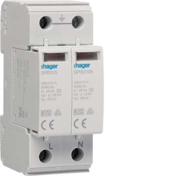 Hager overspanningsbeveiliging type 2 1P+N (TN-S, TT) 15kA DIN-rail (SPB213)