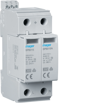 Hager overspanningsbeveiliging type 2 1P+N (TN-S, TT) 40kA met meldcontact DIN-rail (SPB215)