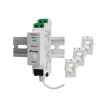 Shelly Pro 3EM 120A V2 energiemeter 3-fase met 3x CT klem 120A DIN-rail