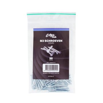 EMhub M3 schroef platkop verzinkt DIN963-4,8 M3x30 per 50 stuks (8720604520194)