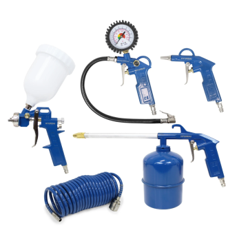 Hyundai accessoires compressor verfspuit vloeistofspuit bandenvulpistool blaaspistool en slang 5-delig (55901)