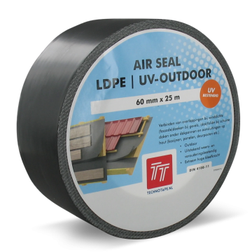 TechnoTape luchtdichte tape 60mm x 25 meter LDPE UV-bestendig outdoor zwart (TTAC0088)