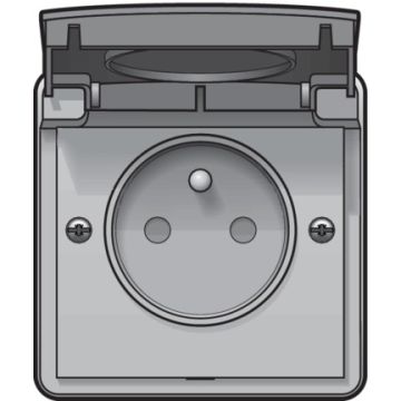 Niko Hydro waterdicht stopcontact - grijs -  met penaarde en klapdeksel  (700-36600)