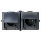 Kopp opbouw stopcontact horizontaal 2-voudig met penaarde IP44 - Nautic antraciet (137115006)