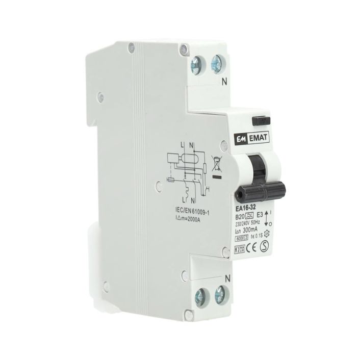 EMAT differentieelautomaat 1-polig+nul 20A B-curve 300mA (85006018)