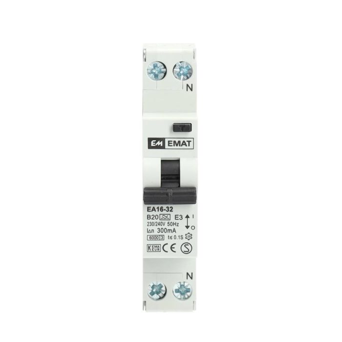 EMAT differentieelautomaat 1-polig+nul 20A B-curve 300mA (85006018)