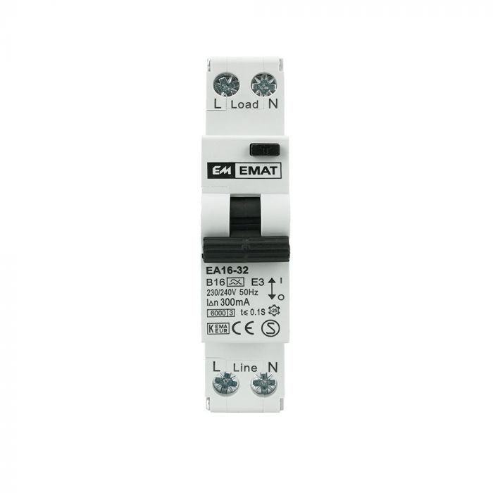 EMAT differentieelautomaat 1-polig+nul 16A B-curve 300mA (85006016)